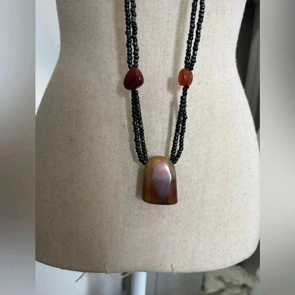 Multi-Strand Beaded Design Featuring Black Hematite Beads and Orange Agate. - Picture 7 of 11